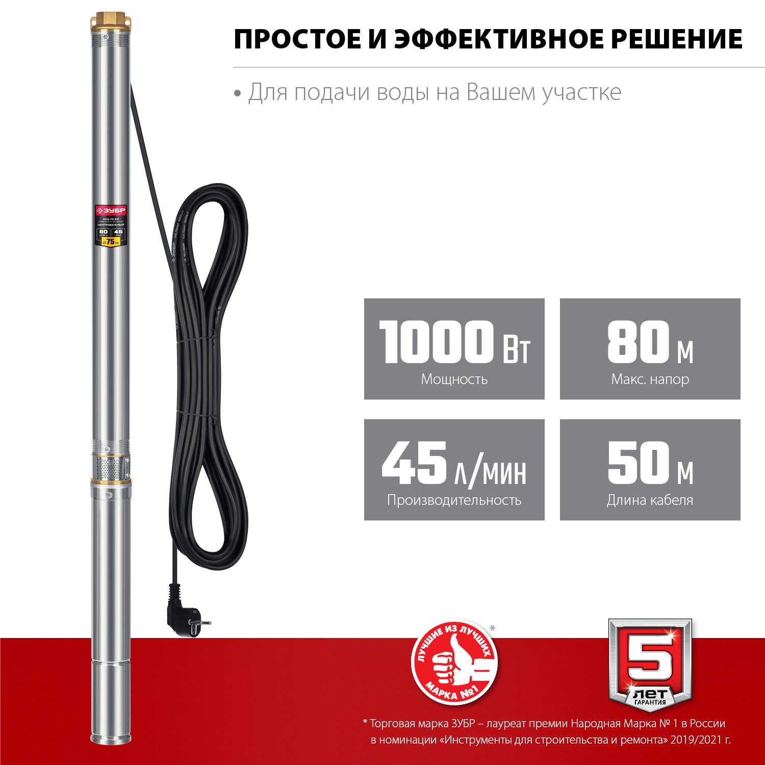 Детали и конструкция насоса ЗУБР НСЦ-75-80