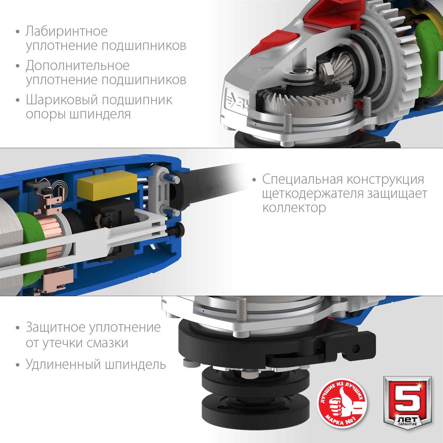ЗУБР УШМ-П125-750 с ключом для смены диска
