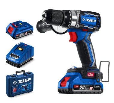 ЗУБР  20 В, 70 Н·м, 2 АКБ LMS (2 А·ч), бесщеточная дрель-шуруповерт, кейс, Профессионал (DB-70-22) — Официальный партнер ЗУБР в России