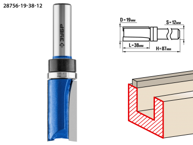 Фреза пазовая прямая с верхним подшипником, D= 19мм, рабочая длина-25,4мм, хв.-8мм, d-19мм, ЗУБР Профессионал — Официальный партнер ЗУБР в России