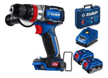 ЗУБР  20 В, 70 Н·м, 2 АКБ LMS (4 А·ч), бесщеточная ударная дрель-шуруповерт, кейс, Профессионал (DBS-70-42) — Официальный партнер ЗУБР в России