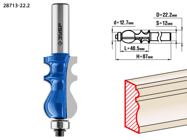 Фреза кромочная фигурная №2, D= 22,2мм, рабочая длина-40,5мм, хв.-12мм, d-12,7мм, ЗУБР Профессионал — Официальный партнер ЗУБР в России