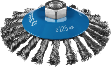 ЗУБР &quot;ПРОФЕССИОНАЛ&quot;. Щетка коническая для УШМ, плетеные пучки стальной проволоки 0,5мм, 125ммхМ14, 35269-125_z02 — Официальный партнер ЗУБР в России