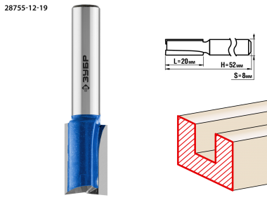 Фреза пазовая прямая с нижними подрезателями, D= 19мм, рабочая длина-51мм, хв.-12 мм, ЗУБР Профессионал — Официальный партнер ЗУБР в России