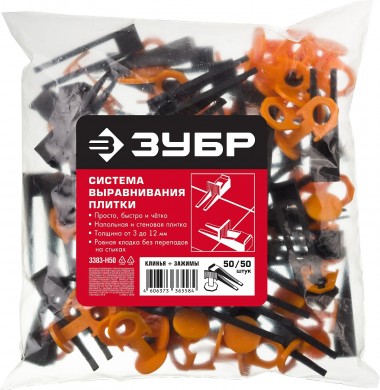 ЗУБР СВП комплект: 50+50шт (клин + зажим), система выравнивания плитки, в пакете. 3383-H50 — Официальный партнер ЗУБР в России