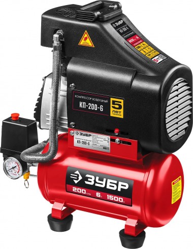 ЗУБР 200 л/мин, 6 л, 1500 Вт, безмасляный компрессор (КП-200-6) — Официальный партнер ЗУБР в России