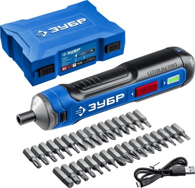 Отвертка аккумуляторная ЗУБР PSD-4S в кейсе с набором 33 бит, Профессионал — Официальный партнер ЗУБР в России