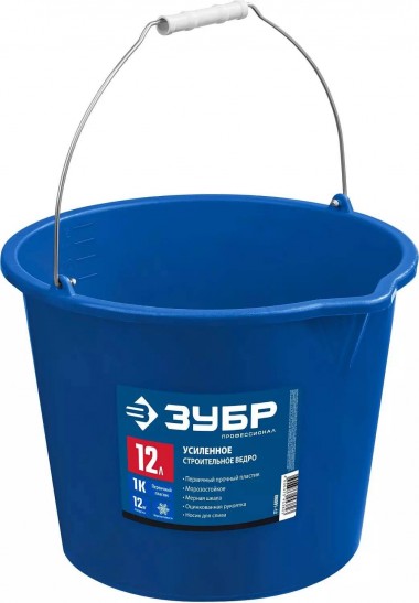 Ведро пластмассовое ЗУБР, 12л, усиленное для приготовления и переноски строительных смесей, с носиком, Профессионал, 06091-12 — Официальный партнер ЗУБР в России