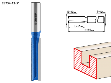 Фреза пазовая прямая, удлиненная, D= 16мм, рабочая длина-51мм, хв.-12 мм, ЗУБР Профессионал — Официальный партнер ЗУБР в России