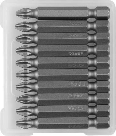 Биты ЗУБР &quot;МАСТЕР&quot; кованые, хромомолибденовая сталь, тип хвостовика E 1/4&quot;, PH2, 50мм, 10шт — Официальный партнер ЗУБР в России
