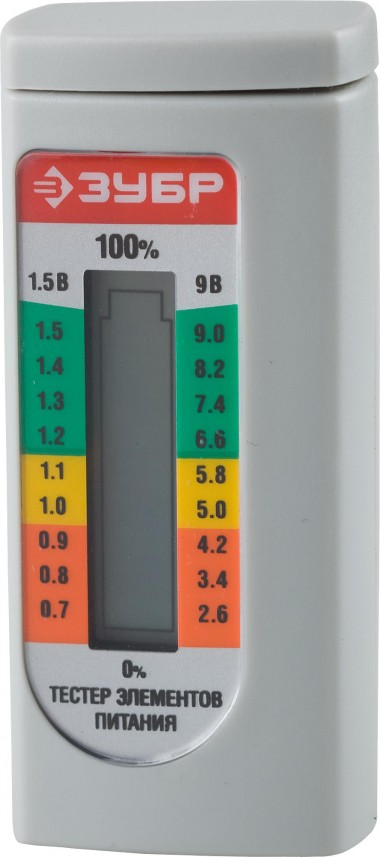Тестер уровня заряда батарей ЗУБР для элементов питания ААА, АА, С, D, LR44, 6LR61(корунд) — Официальный партнер ЗУБР в России