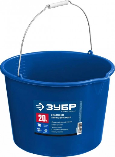 Ведро пластмассовое ЗУБР, 20л, усиленное для приготовления и переноски строительных смесей, с носиком, Профессионал, 06091-20 — Официальный партнер ЗУБР в России