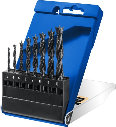 Набор спиральных сверл по дереву ЗУБР 8 шт., d = 3-4-5-6-7-8-9-10 мм, М-образная заточка, 29421-H8_z01 Профессионал — Официальный партнер ЗУБР в России