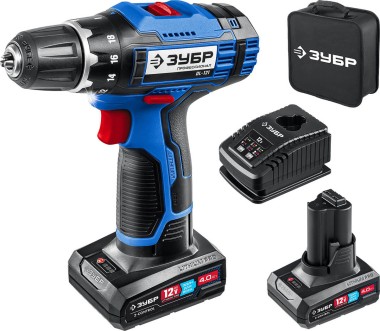 Дрель-шуруповерт ЗУБР DL-121-42 12 В, 2 АКБ (4Ач), в сумке, Профессионал — Официальный партнер ЗУБР в России