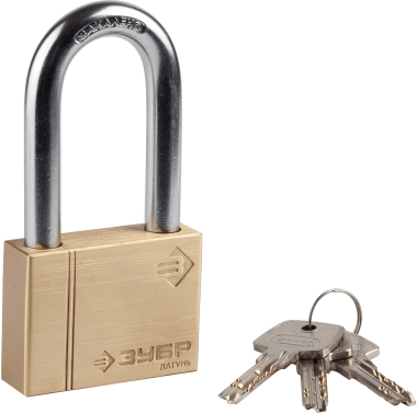 Замок ЗУБР &quot;ЭКСПЕРТ&quot; навесной, латунный корпус, классическая форма, удлиненная закаленная дужка, 60мм — Официальный партнер ЗУБР в России