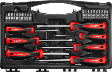 Набор &quot;Универсал 27&quot;: Отвертки с битами, ЗУБР Мастер 25027, Cr-V сталь, эргономичная двухкомп. рукоятка, магнитный наконечник, в кейсе, 27 предметов — Официальный партнер ЗУБР в России