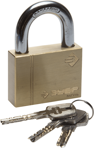 Замок ЗУБР &quot;ЭКСПЕРТ&quot; навесной, латунный корпус, классическая форма, закаленная дужка, 60мм — Официальный партнер ЗУБР в России