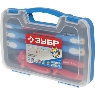 Набор: Губцевый инструмент, диэлектрический, высоковольтный до ~1000В, маслобензостойкая рукоятка, 7предм, ЗУБР Профессионал 2214-H7_z01 — Официальный партнер ЗУБР в России