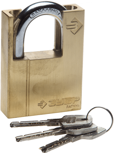 Замок ЗУБР &quot;ЭКСПЕРТ&quot; навесной, латунный корпус, закаленная дужка, с дополнительной защитой, 60мм — Официальный партнер ЗУБР в России