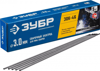 ЗУБР Ø 3.0 мм, 5 кг, для ММА сварки, с рутиловым покрытием, электрод сварочный ОК46 40035-3.0 Профессионал — Официальный партнер ЗУБР в России