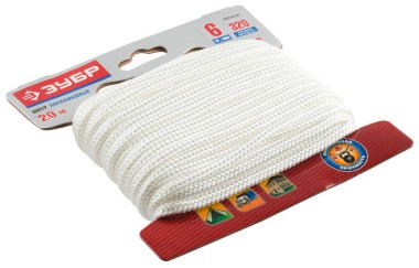 Шнур ЗУБР &quot;МАСТЕР&quot; полиамидный, плетеный, повышенной нагрузки, без сердечника, белый, d 6, 20м, 50320-02-020 — Официальный партнер ЗУБР в России