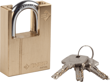 Замок ЗУБР &quot;ЭКСПЕРТ&quot; навесной, латунный корпус, закаленная дужка, с дополнительной защитой, 50мм — Официальный партнер ЗУБР в России