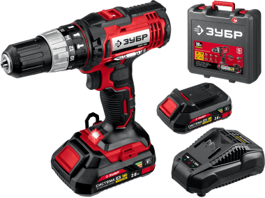 Ударная дрель-шуруповерт ЗУБР в кейсе, 2 АКБ (2Ач), 18 В, &quot;МАСТЕР&quot; ДШУ-185-22 — Официальный партнер ЗУБР в России