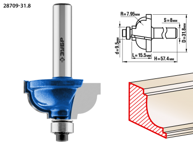 Фреза кромочная калевочная №7, D= 31,8мм, рабочая длина-15,5мм, радиус-7,95мм, хв.-8мм, d-9,5мм, ЗУБР Профессионал — Официальный партнер ЗУБР в России