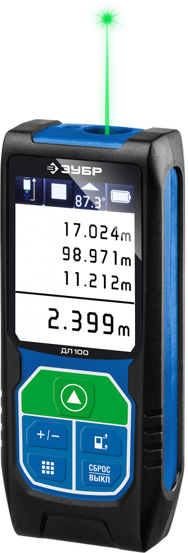 Дальномер лазерный &quot;ДЛ-100&quot;, точность 2 мм, дальность 100м, класс защиты IP54, ЗУБР Профессионал 34923 — Официальный партнер ЗУБР в России