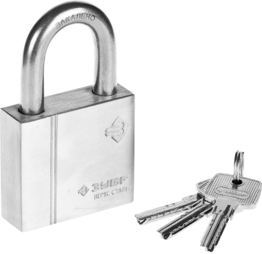 Замок ЗУБР &quot;ЭКСПЕРТ&quot; навесной, нержавеющая сталь (корпус и дужка), закаленная дужка, 60мм — Официальный партнер ЗУБР в России