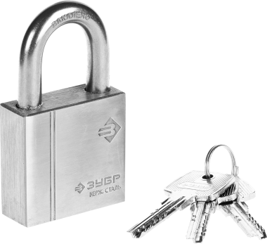 Замок ЗУБР &quot;ЭКСПЕРТ&quot; навесной, нержавеющая сталь (корпус и дужка), закаленная дужка, 50мм — Официальный партнер ЗУБР в России