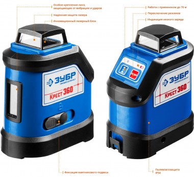 Нивелир лазерный линейный &quot;Крест-360-2&quot;, ЗУБР Профессионал 34906-2, двухлучевой, 20м / 70м (с приемником), точн. 0,3 мм/м, штатив — Официальный партнер ЗУБР в России