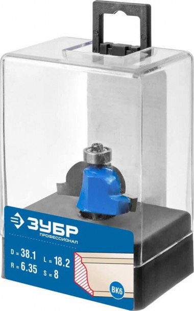 Фреза кромочная калевочная №6, D= 38,1мм, рабочая длина-16,2мм, радиус-6,35мм, хв.-8мм, d-12,7мм, ЗУБР Профессионал — Официальный партнер ЗУБР в России