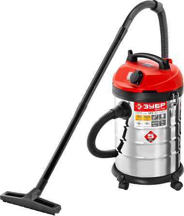 Пылесос строительный, ЗУБР ПУ-30-1400 М3, модель М3-30, 30 л, 1400 Вт, сухая и влажная уборка, корпус из нержавеющей стали, розетка до 2000Вт — Официальный партнер ЗУБР в России