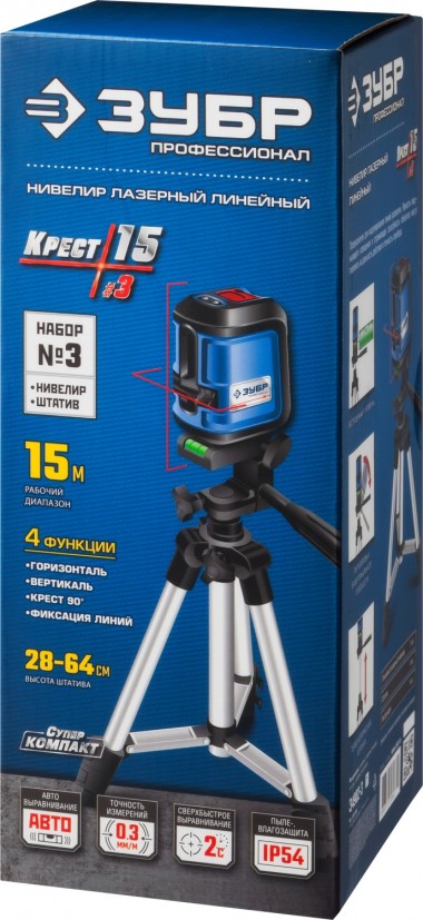 Нивелир лазерный ЗУБР &quot;КРЕСТ-15&quot; &quot;ПРОФЕССИОНАЛ&quot;, двухлучевой, со штативом, суперкомпакт, 15м, точн. +/-0,3 мм/м, чехол, 34902-3_z01 — Официальный партнер ЗУБР в России