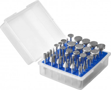 Набор ЗУБР &quot;ПРОФЕССИОНАЛ&quot;: Мини-насадки с алмазным напылением в пластиковом боксе, Р 180, хвостовик 3мм, 50 предметов — Официальный партнер ЗУБР в России