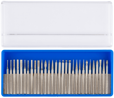Набор ЗУБР: Мини-насадки с алмазным напылением в пластиковом боксе, P=180, хвостовик d=3мм, 30 предметов — Официальный партнер ЗУБР в России