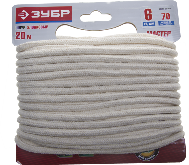 Шнур ЗУБР хлопковый плетеный, натуральный, без сердечника, d=2,0 мм, 20 м, 15 кгс, 2,75 ктекс — Официальный партнер ЗУБР в России