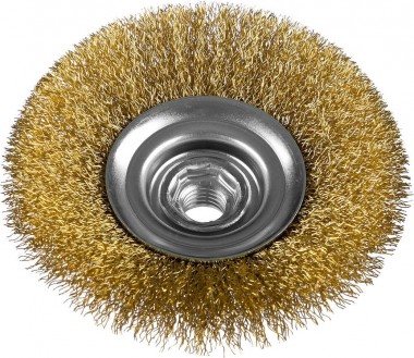 Щетка &quot;Зубр&quot; коническая для УШМ, латунированная стальная проволока 0,3мм, 100мм х М14 &quot;ПРОФЕССИОНАЛ&quot;, 35267-100_z02 — Официальный партнер ЗУБР в России