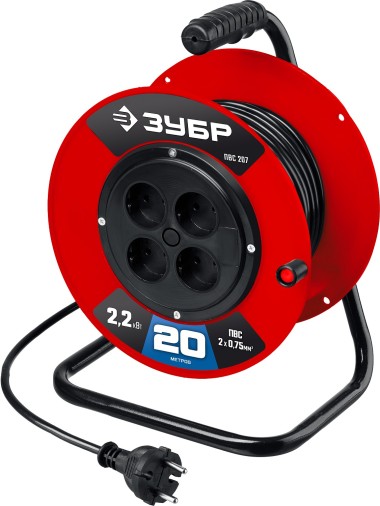 Удлинитель на катушке ПВС 207 ЗУБР 20 м, 2200 Вт, ПВС 2х0.75, 55083-20_z01 — Официальный партнер ЗУБР в России