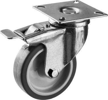 Колесо поворотное с тормозом d=75 мм, г/п 60 кг, термопластич. резина/полипропилен, ЗУБР Профессионал — Официальный партнер ЗУБР в России