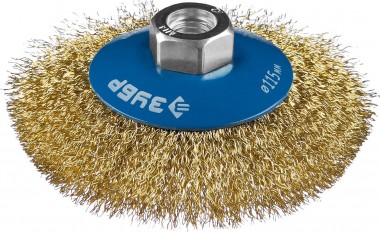 Щетка &quot;Зубр&quot; коническая для УШМ, латунированная стальная проволока 0,3мм, 115мм х М14 &quot;ПРОФЕССИОНАЛ&quot; 35267-115_z02 — Официальный партнер ЗУБР в России