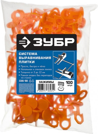 ЗУБР СВП Зажим для системы выравнивания плитки, 100 шт, в пакете 3386-100 — Официальный партнер ЗУБР в России