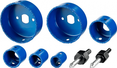 Набор коронок-чашек, карбид-вольфрамовая крошка, D 22, 28, 35, 44, 68, 73 мм, L - 25 мм, 9 предметов, ЗУБР Профессионал 33360-H6_Z01 — Официальный партнер ЗУБР в России