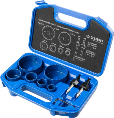 Набор коронок-чашек, карбид-вольфрамовая крошка, D 22, 28, 35, 44, 68, 73 мм, L - 25 мм, 9 предметов, ЗУБР Профессионал 33360-H6_Z01 — Официальный партнер ЗУБР в России