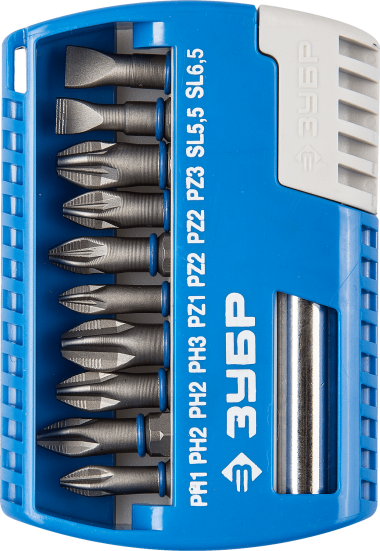 Набор ЗУБР: Биты с магнитным адаптером, Cr-Mo, 11 предметов — Официальный партнер ЗУБР в России