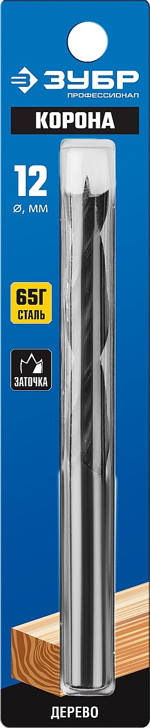 Спиральное сверло по дереву ЗУБРd=12 х 140/85 мм, М-образная заточка, сталь 65Г, 29421-140-12_z01 — Официальный партнер ЗУБР в России