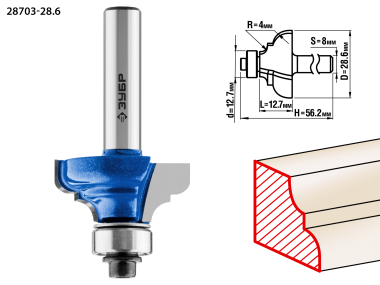 Фреза кромочная калевочная №3, D= 28,6мм, рабочая длина-12,7мм, радиус-4мм, хв.-8мм, d-12,7мм, ЗУБР Профессионал — Официальный партнер ЗУБР в России