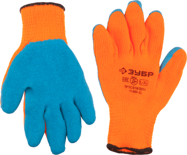 Перчатки утепленные Урал, акриловые, с рельефным латексным покрытием, 10 класс, сигнальный цвет, L-XL, ЗУБР Профессионал 11465-XL — Официальный партнер ЗУБР в России