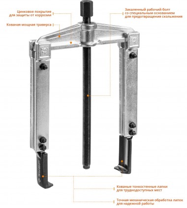 Съемник раздвижной 2-захватный с тонкими захватами, 100 мм, ЗУБР Профессионал 43313-170-100 — Официальный партнер ЗУБР в России